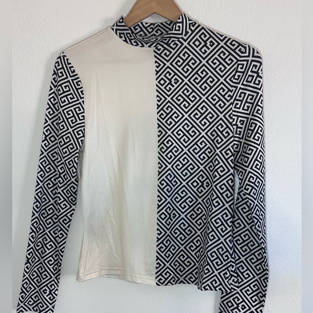 Koandaily Givenchy Inspired Long Sleeve Blouse Women Size Medium Black and White - Picture 4 of 6